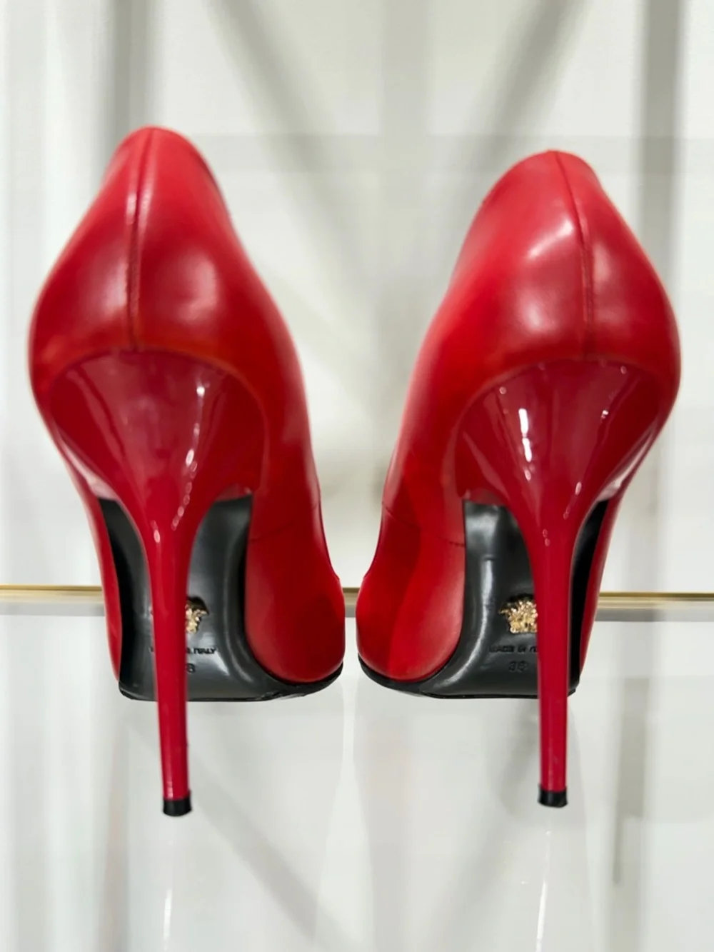 Versace Red Pointed Toe High Heels with Medusa - Picture 5 of 16